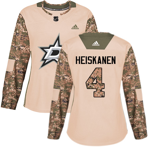 Adidas Stars #4 Miro Heiskanen Camo Authentic Veterans Day Women's Stitched NHL Jersey